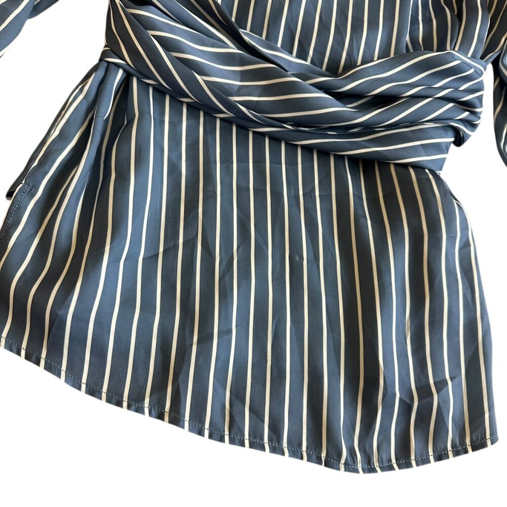 Maje Blue and White Striped Wrap Blouse - Picture 11 of 14